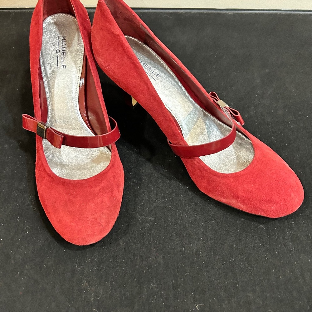 Pumps, High Heels, red Velvet/Suede, Size 10